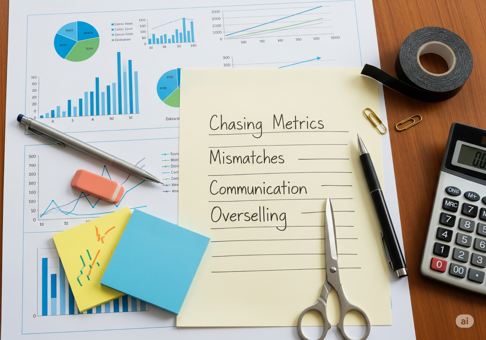 A picture of a paper that has several things written on it surrounded by stationary items